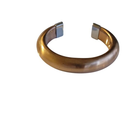 Rose Gold Plated Open Cuff Bangle Bracelet With Polished Silver-Tone Ends - Picture 4 of 7